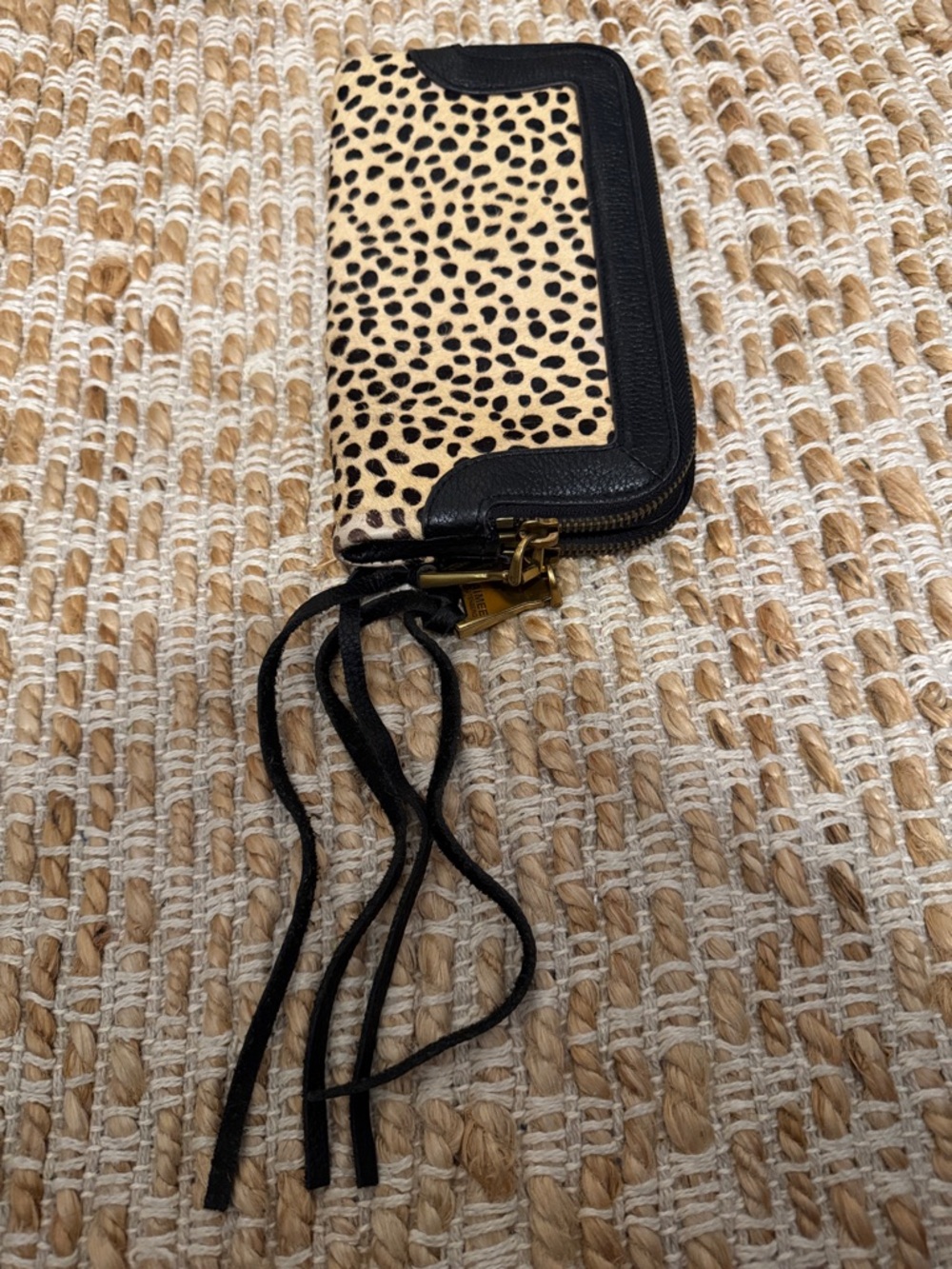 Aimee Kestenberg Leopard Print Zip Wristlet Wallet - Black and Cream